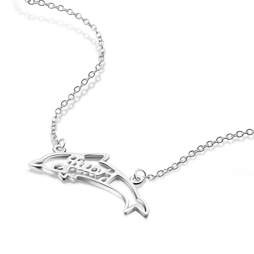 

Bohemia letter necklace simple 925 silver flying fish pendant necklace for women chains necklace jewelry wholesale bijoux