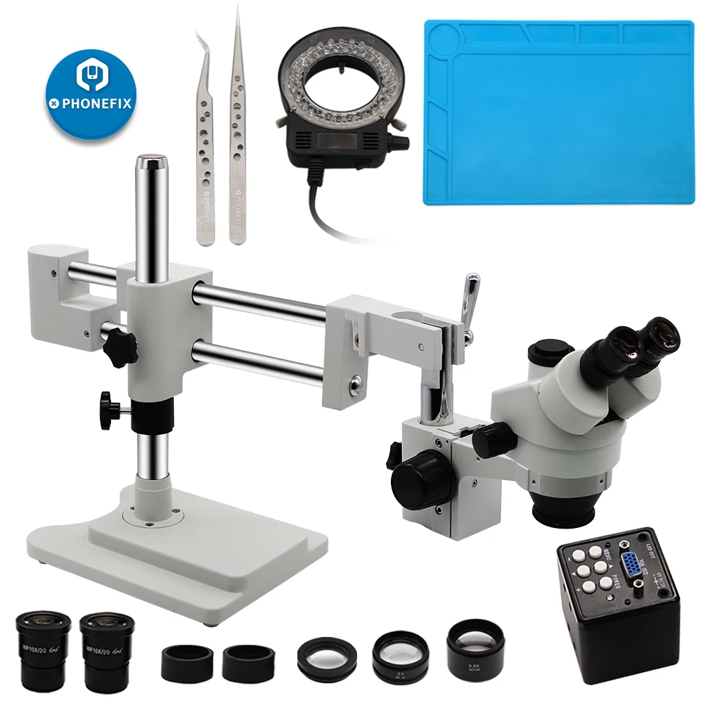 3.5X-90X Microscopio Stereo trinoculare con Zoom a doppio braccio Microscopio digitale da 38mp Microscopio SMD con supporto per Microscopio a doppio braccio