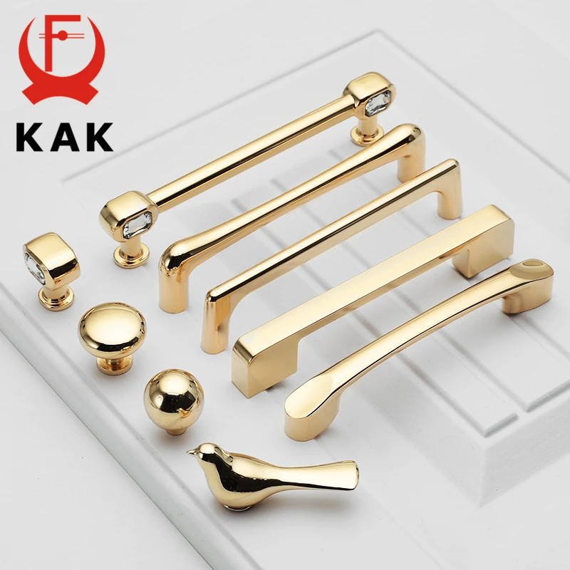 

KAK Bright Gold Kitchen Handle Luxury Fashion Cabinet Knobs and Handles Wardrobe Door Pulls Dresser Gold Handle Door Hardware