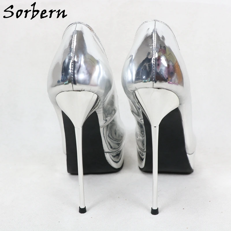 Sorbern Silver Women Pump 14Cm Stilettos High Heel Slip On Trendy Heels Women Size 12 Shoes Office Lady Pumo Shoes Platform