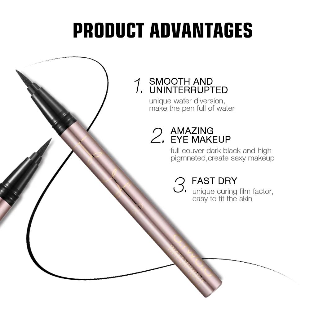 O.TWO.O 24 Hours Lasting Eyeliner Liquid Black Color Waterproof Eye Liner Pencil Smudge-Proof Cosmetic