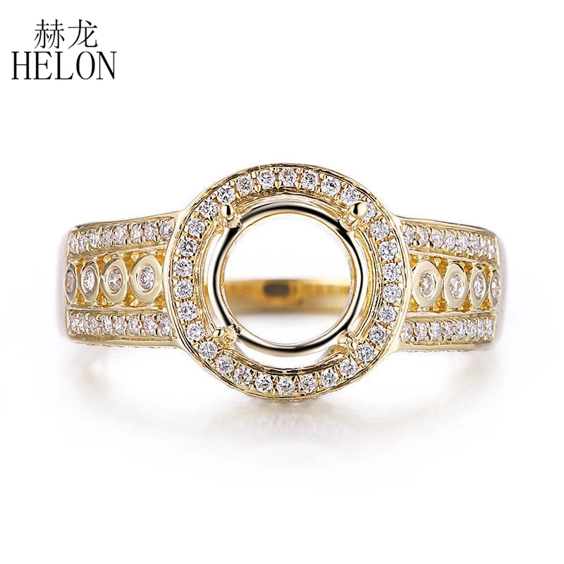 

HELON Round 7mm Semi Mount Ring Setting Solid 10K Yellow Gold Natural Diamonds Engagement Ring Women Wedding Ring Fine Jewelry