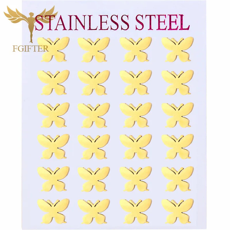 

12 Pairs Gold Color Dainty Butterfly Earrings Set Stainless Steel Stud Earrings For Women Girl Hypoallergenic Jewelry Wholesale