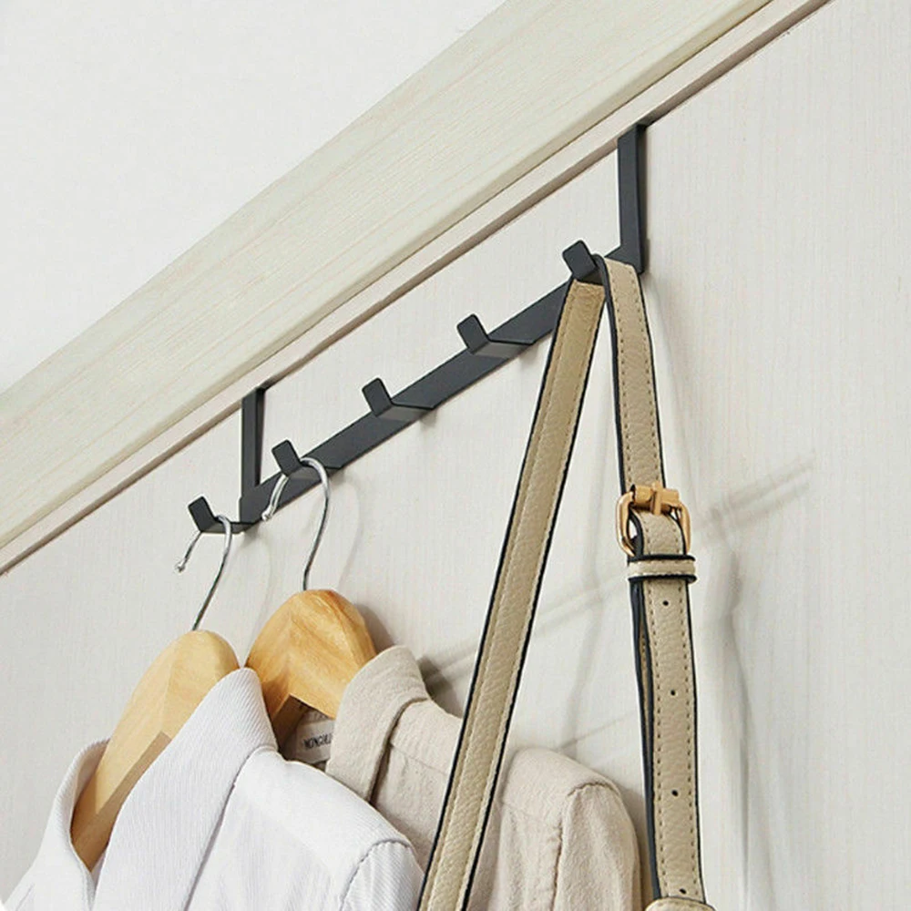 New Arrivals 1pc Metal Hanger Storage Holder Rack Over-The-Door Hook Rack Hanging Coat Hat Towel Bag Household Black White