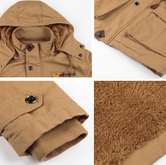 Parka d'hiver chaude et épaisse pour homme, vêtement d'extérieur, polaire, à capuche, multi-poches, tactique militaire, pardessus