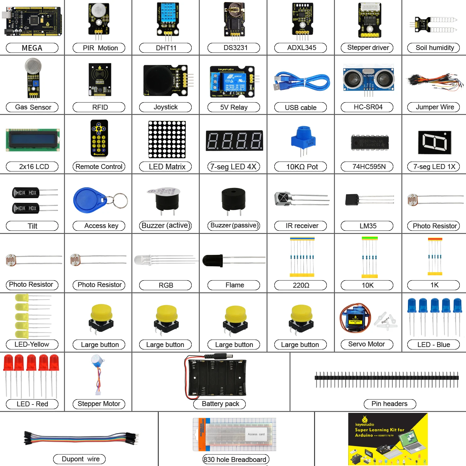 2024 Updated Version Keyestudio Super Starter Kit For Mega 2560R3 For UNOR3 Board Compatible With Arduino Starter Kit +Tutorial