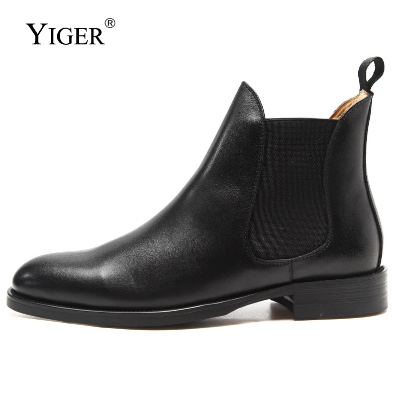 

YIGER Men Chelsea Boots Man Ankle Boots Male fashion Genuine Leather Large size Black Brown 2022