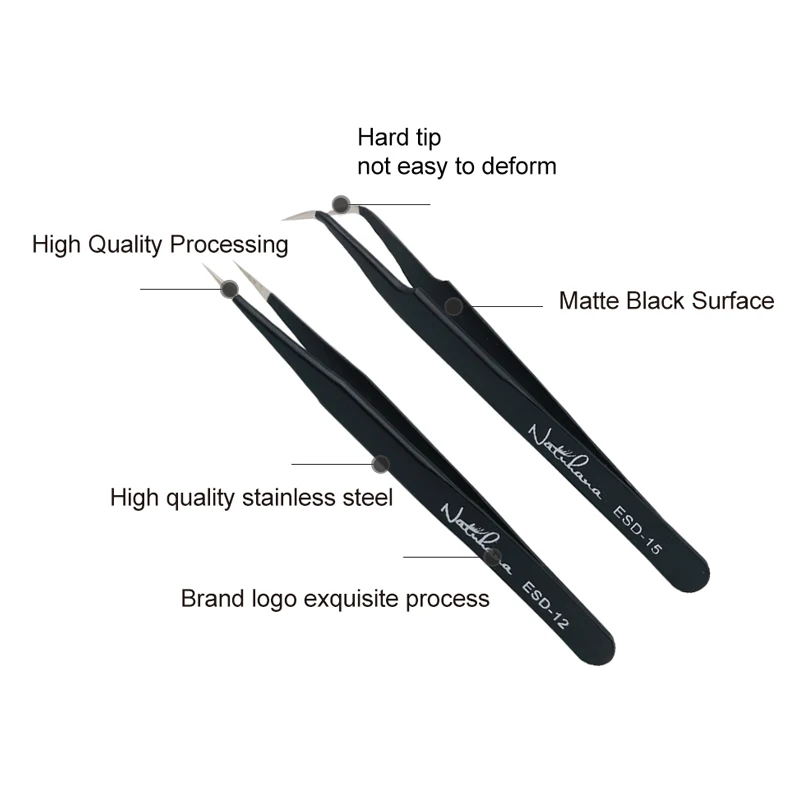 NATUHANA Eyelash Extension Tweezers Anti-static Straight Industrial Precision Curved Straight Lash Eyebrow Tweezers Makeup Tool