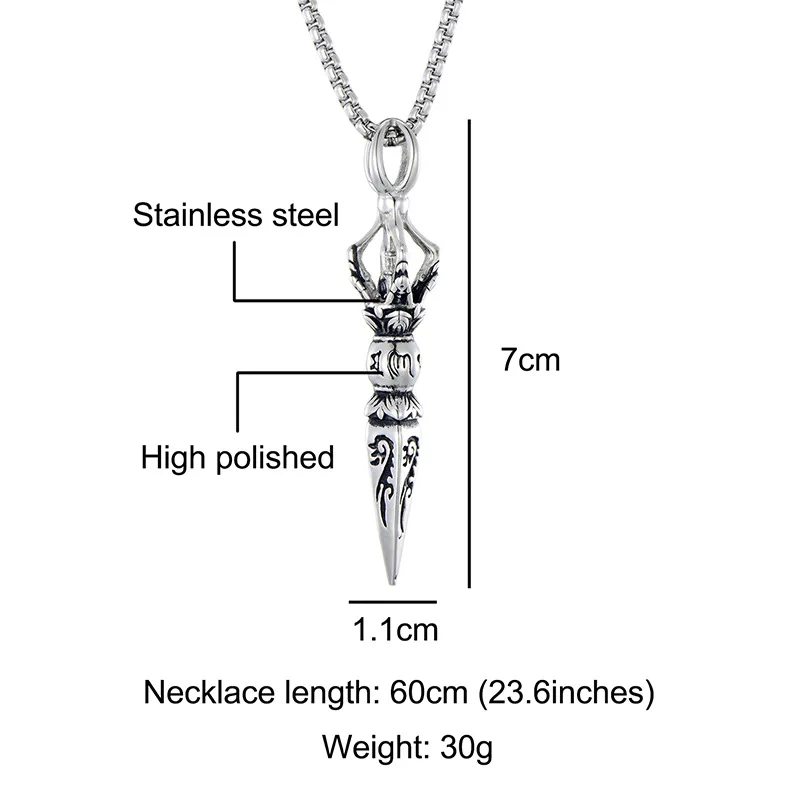 Stainless Steel Mantra Vajra Jiang Mochu Pendant Necklace for Men Buddhist jewelry