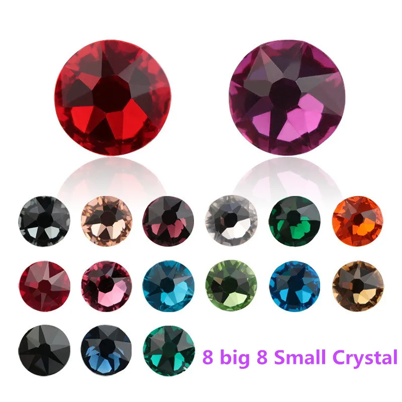 SS16 SS20 SS30 2088 Non Hotfix 8 Big 8 Small DIY Strass Crystal Stick On Nails Flat Back Rhinestones For Nail Art Decoration