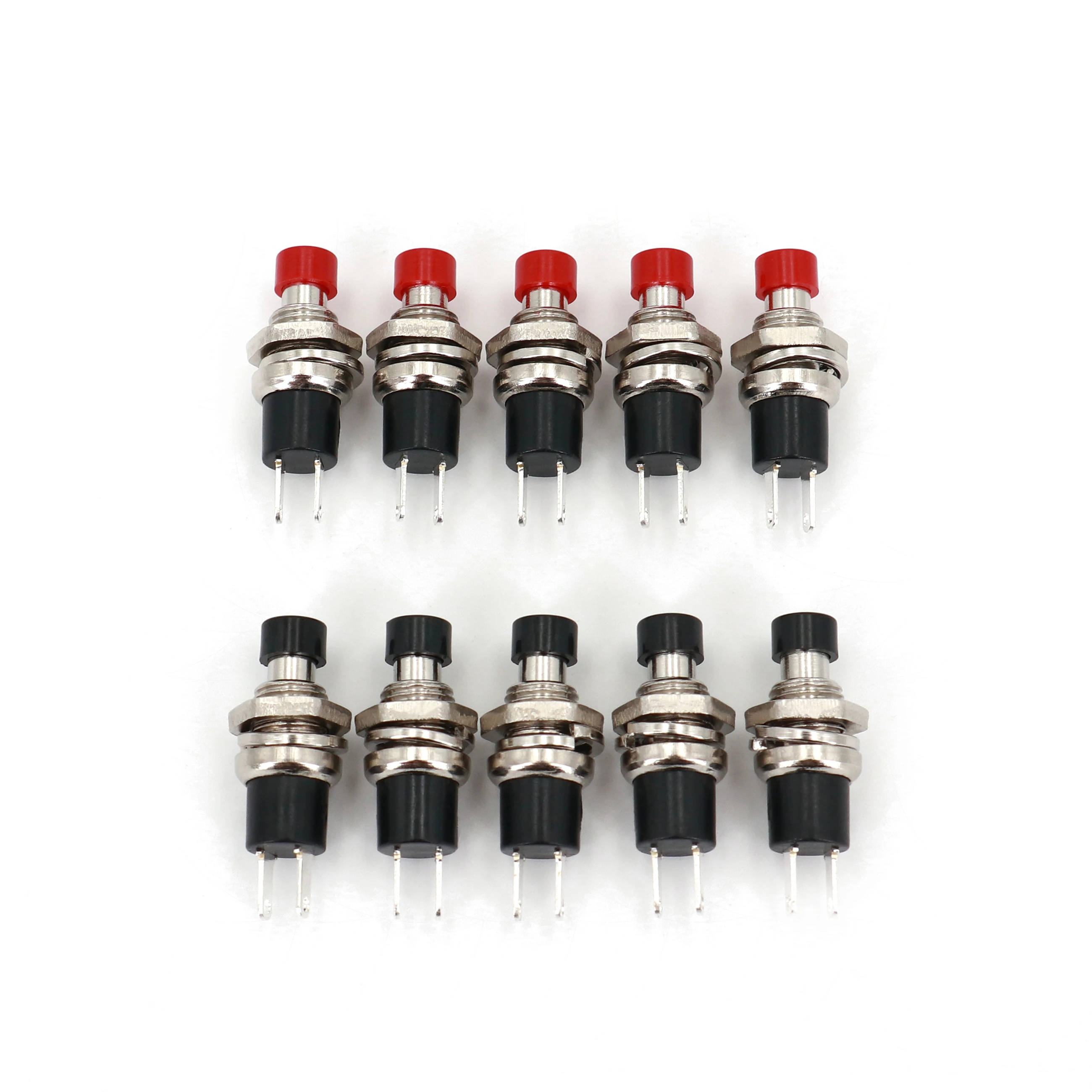 10Pcs PBS-110 Red/Black 7mm 2 Pin Momentary Self-Return OFF-MOM Normally Open Mini Push Button Switch