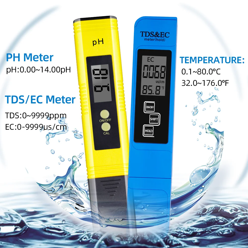 Digital PH EC TDS Meter Tester Temperature Pen Water Purity PPM Filter Hydroponic for Aquarium Pool Water Monitor 40%