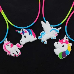 1pcs Best selling children's jewelry PVC Unicorn Pendant Rainbow Necklace Silicone Collar