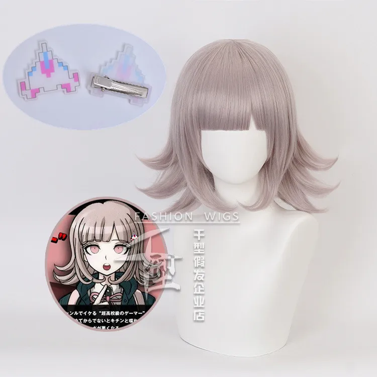 Siêu DanganRonpa Nanami ChiaKi Tóc Giả Trang Phục Hóa Trang Dangan Ronpa Chịu Nhiệt Tóc Tổng Hợp Phụ Nữ Tóc Giả Kẹp Tóc Mũ Trùm Đầu