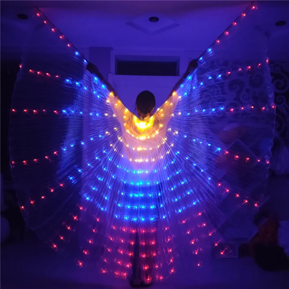 

Adult LED dance wings butterfly luminous dance props color fluorescent show belly dance cloak wings with sticks