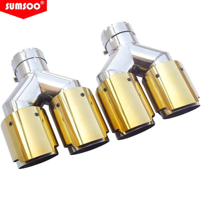 

genuine SUMSOO Universal Car modify Glossy Muffler TipY Shape double Exit Exhaust Pipe Nozzle Decoration gold two-tier Stainless