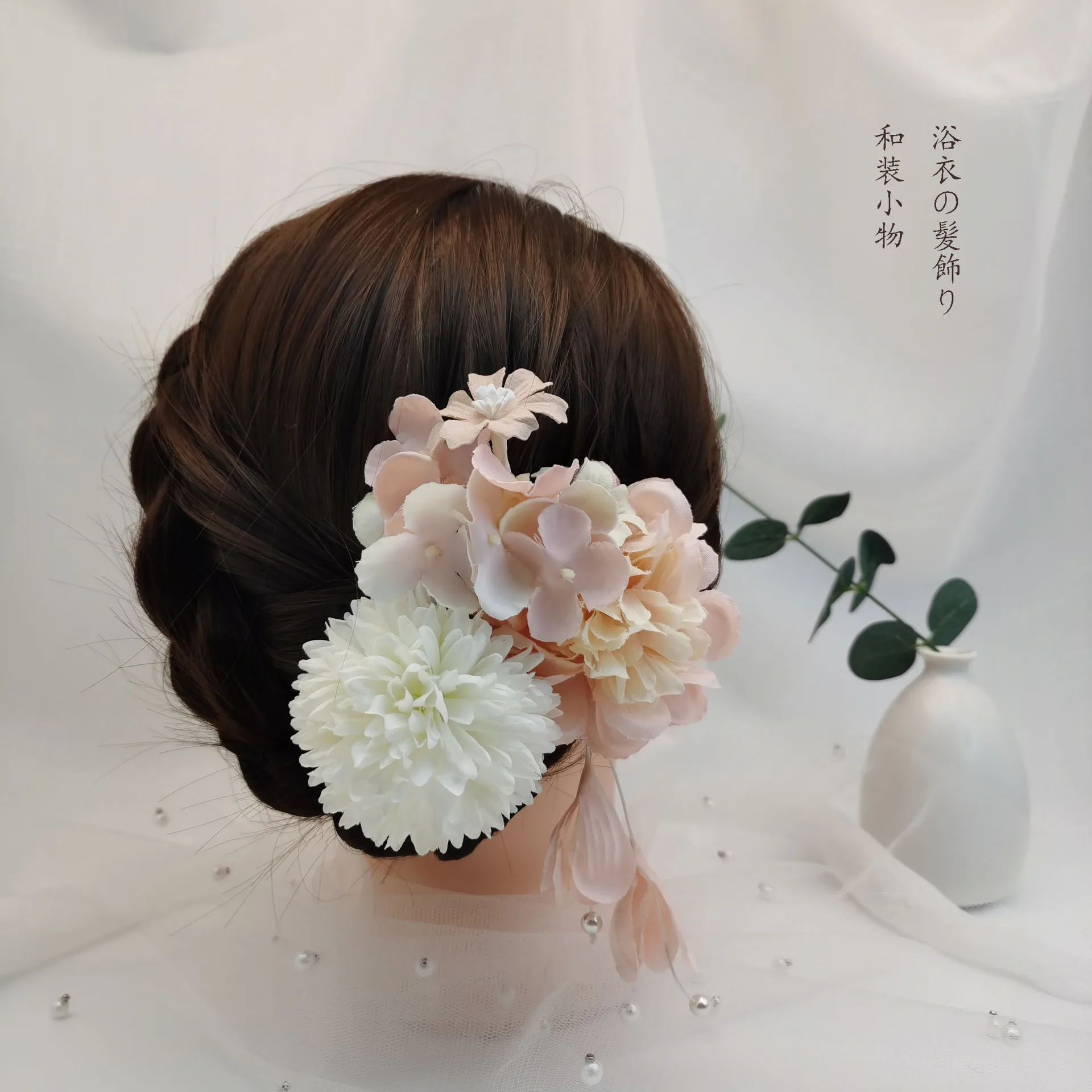 japan style kimono hair flower Elegant women headpiece Barrettes Pearl Droop Antique Hair Clasp  hair wedding accessories