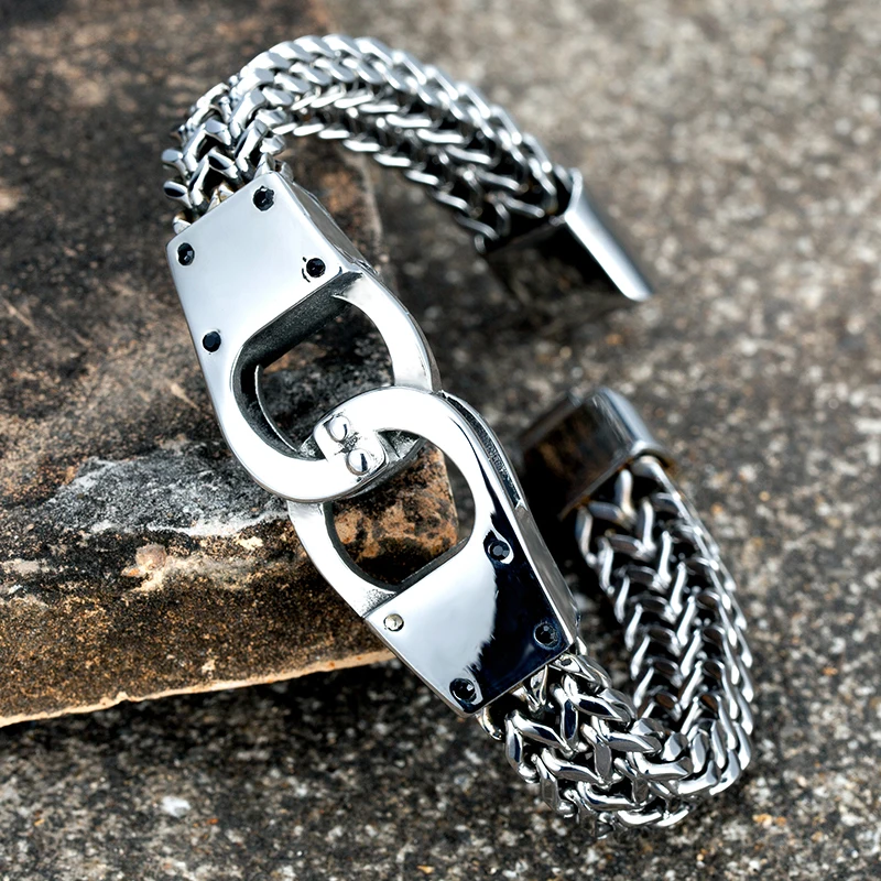 New Stainless steel hip hop rock bracelet men trend jewelry fashion domineering handcuffs titanium steel bracelet for gift male