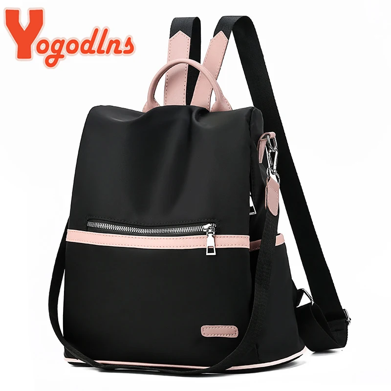 Yogodlns Casual Oxford Backpack Women Black Waterproof Nylon School Bags for Teenage Girls High Quality Fashion Travel Tote sac