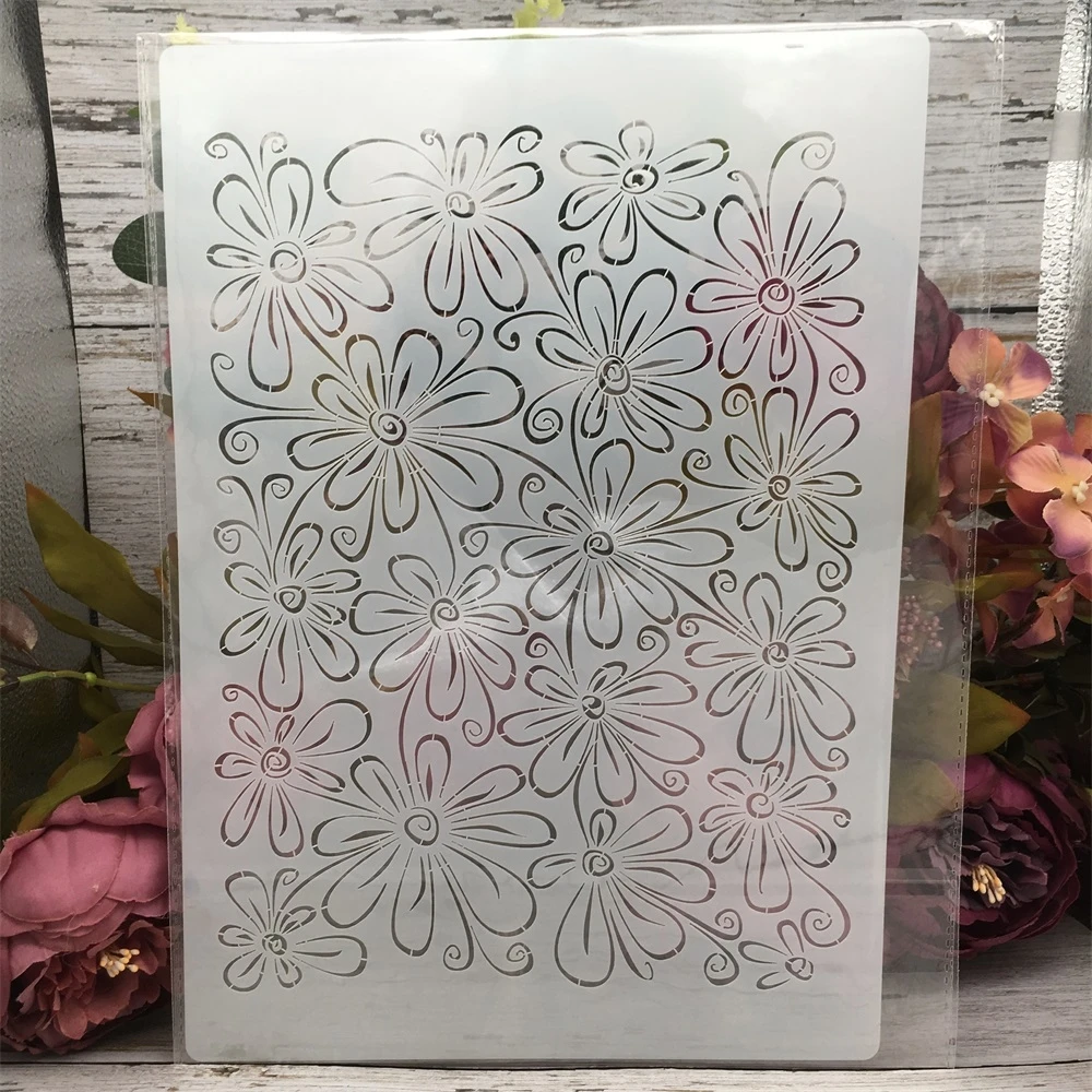 A4 29cm Transparent Flowers Texture DIY Layering Stencils Wall Painting Scrapbook Coloring Embossing Album Decorative Template