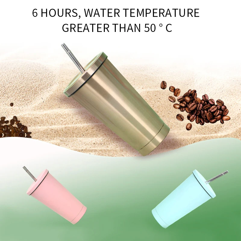 500Ml Stainless Steel Insulated Mug with Lid and Straw Coffee Mug Drink Travel Cup Vacuum Flask Metal Cup Tumbler Beer Tea Cup