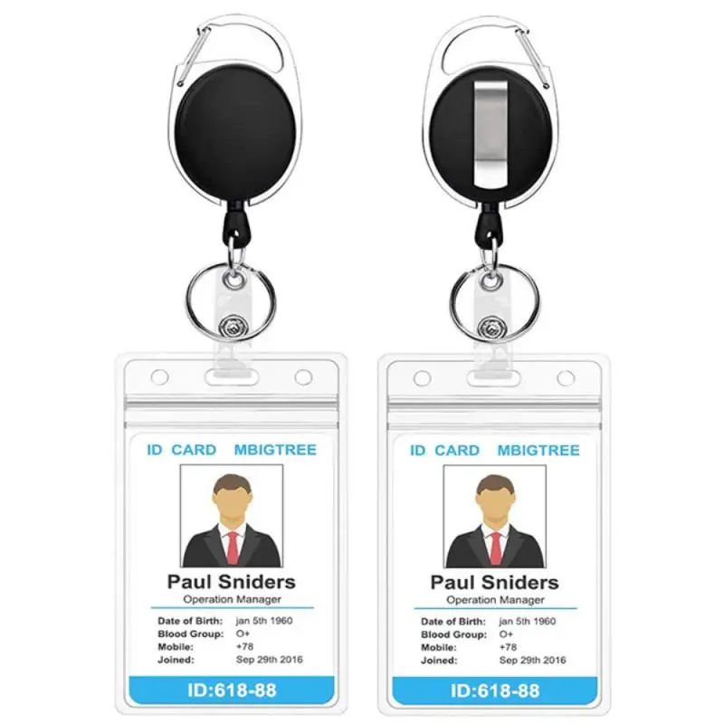 1Pcs Black Wire Rope Keychain Badge Reel Retractable Recoil Anti Lost Yoyo Ski Pass ID Card Holder Key Ring Keyring Steel Cord