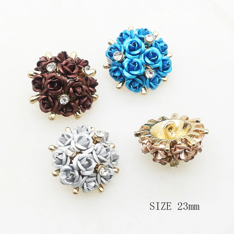 5 sztuk/partia 23 mm Alloy Flower Rhinestone przyciski do szycia DIY pozłacane ubrania, akcesoria do włosów pomocnicze materiały ręczne