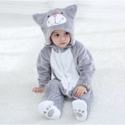 Quente do bebê cinza gato pijamas roupas recém-nascido infantil bebe macacão onesie anime traje outfit com capuz macacão de inverno para a menina do menino