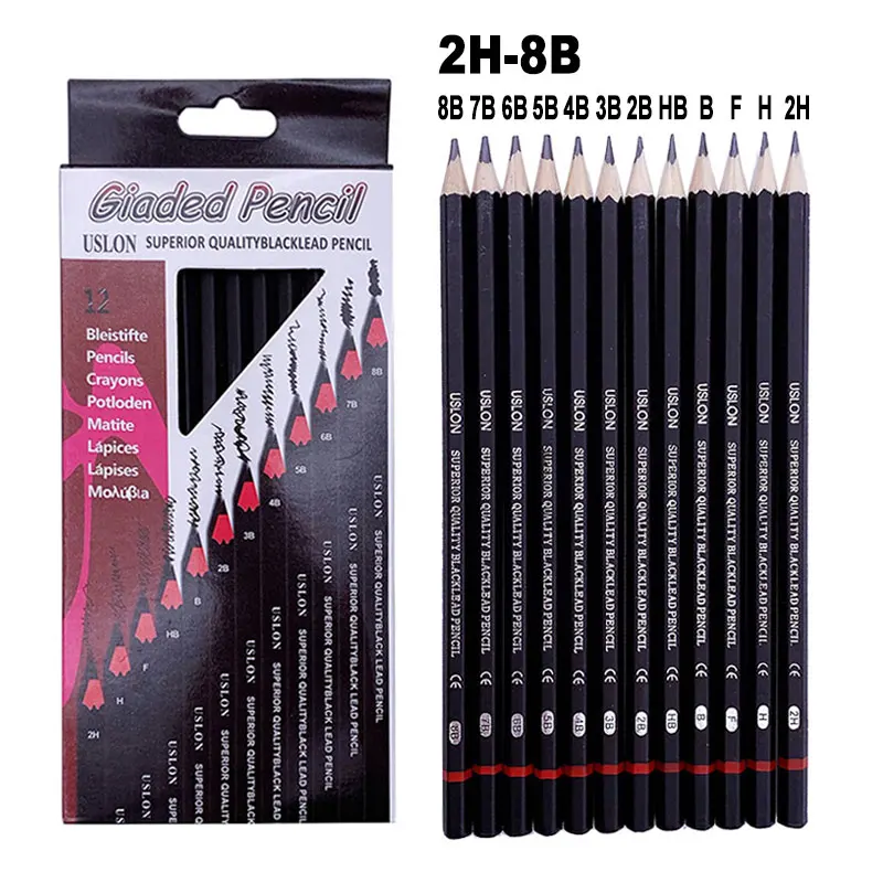 

12Pcs Set 2H-8B 4H-12B Wooden Art Sketch Drawing Pencil 2H H F HB B 2B 3B 4B 5B 6B 7B 8B Hard/Medium/Soft Graphite Stationery