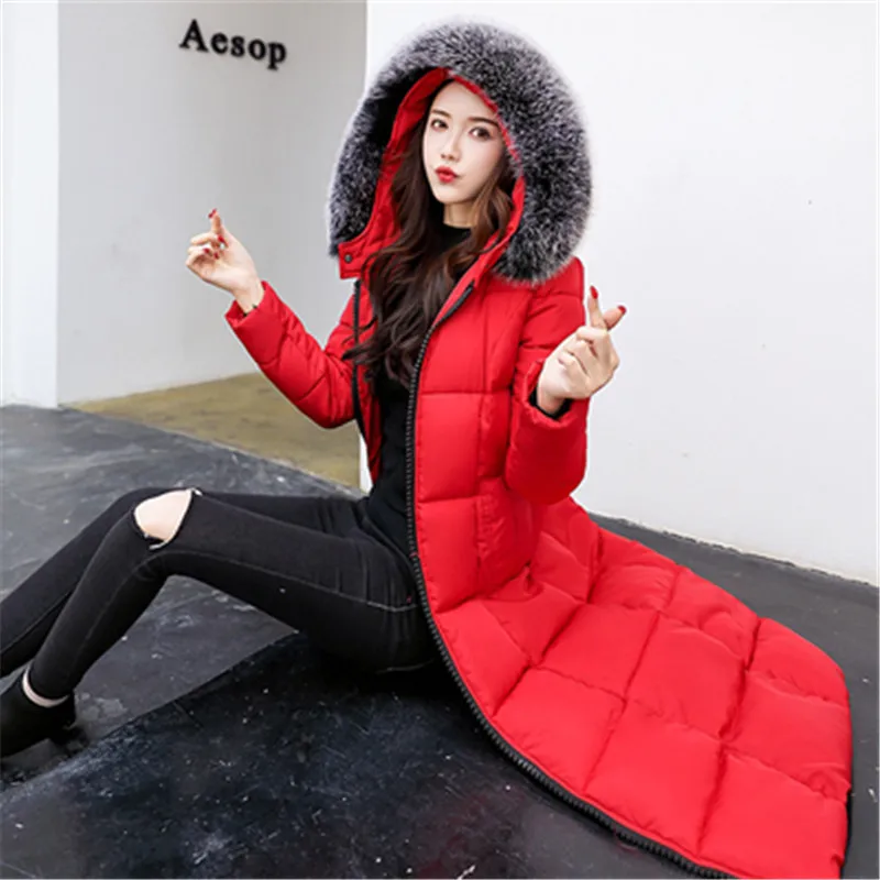 Korean version of the new winter hooded big fur collar slim thickening was thin high-end plus size down cotton jacket