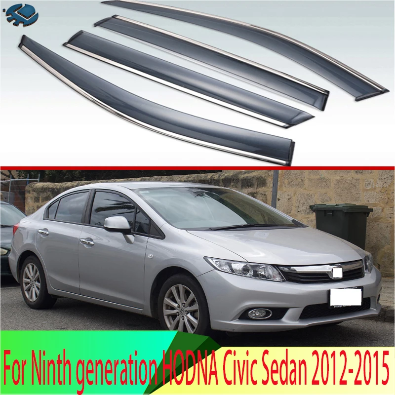 

For Ninth generation HODNA Civic Sedan 2012-2015 Plastic Exterior Visor Vent Shades Window Sun Rain Guard Deflector 4pcs