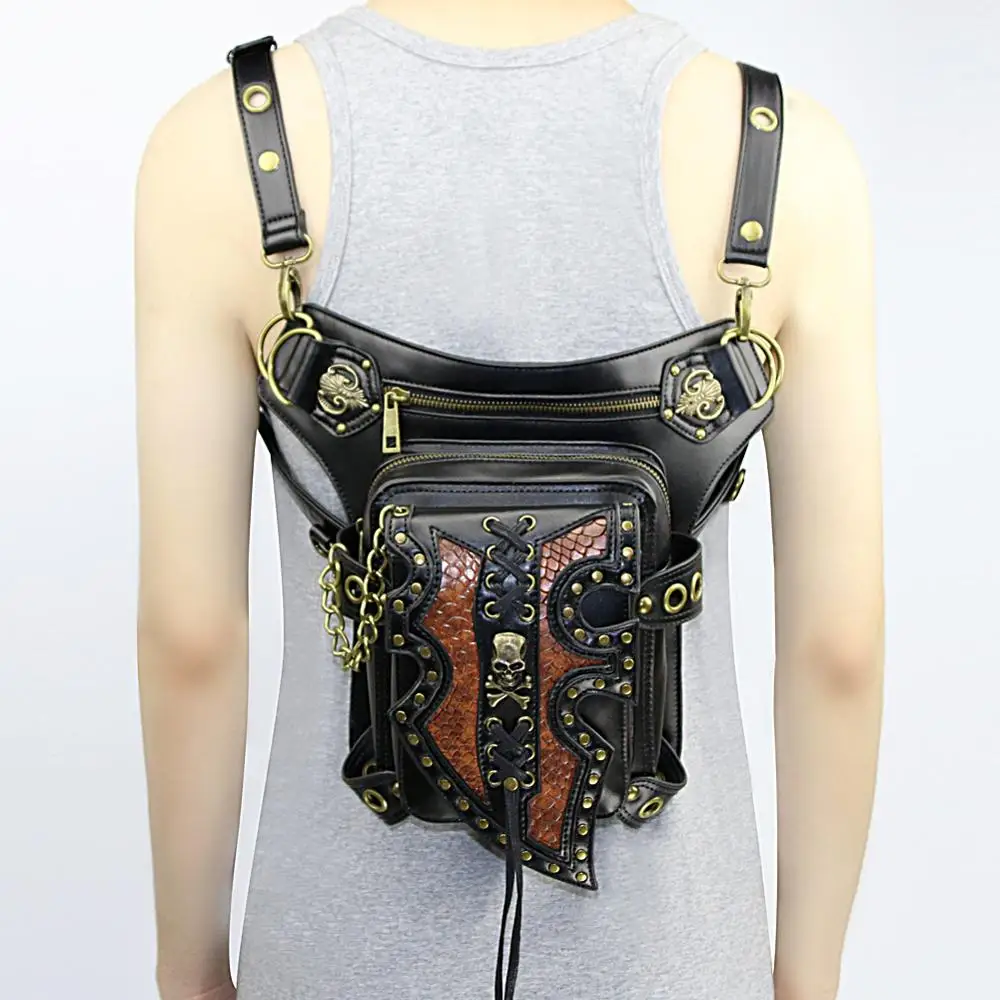 Steampunk Leather Women Waist Bag Retro Rock Drop Leg Bag Motorcycle Crossbody Shoulder Bags Skull Rivet Pouch Punk Leg Bags New