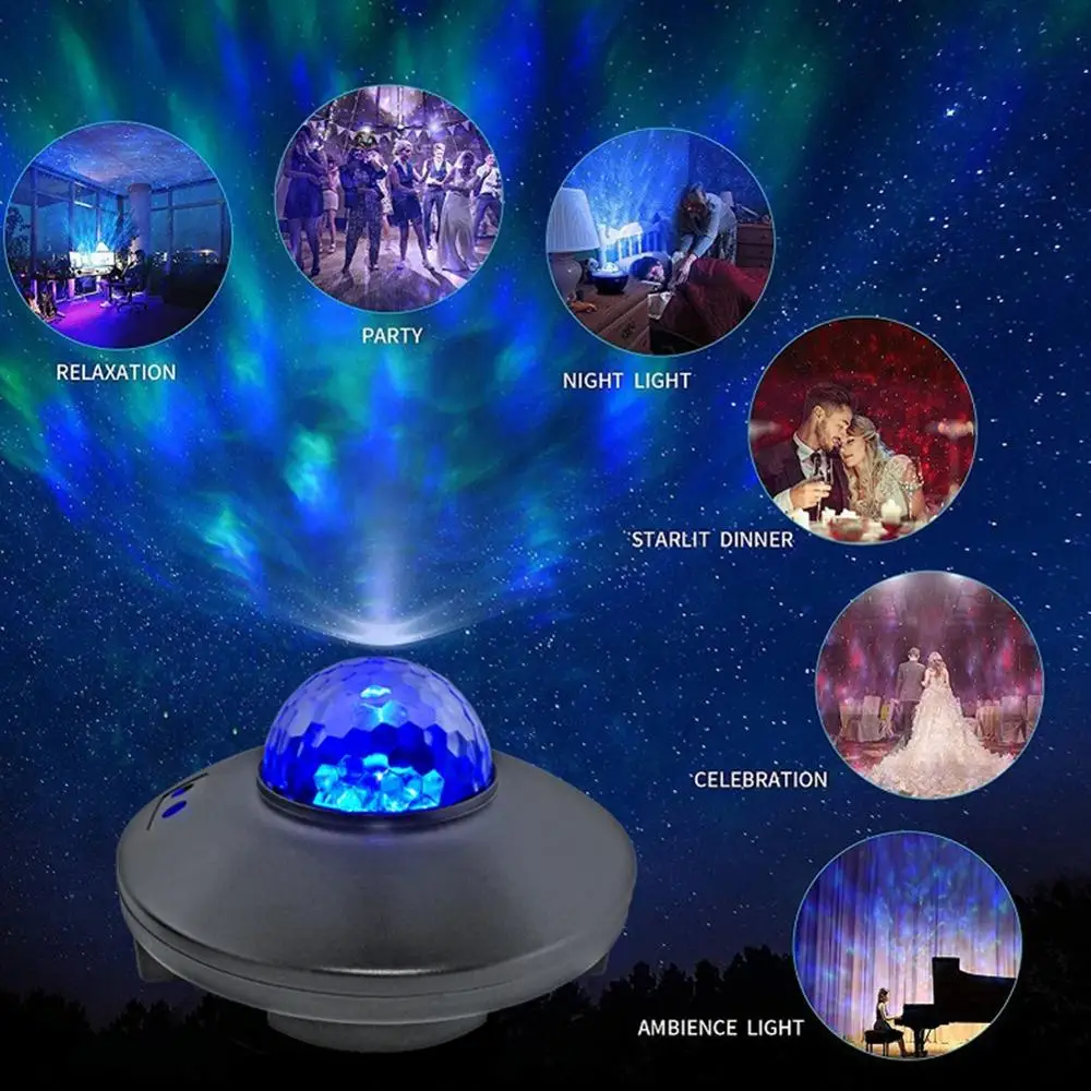 

Colorful Starry Sky Projector Lamp Blueteeth Voice Control LED Night Light Music Player Ocean Waving Romantic Projection Lamp