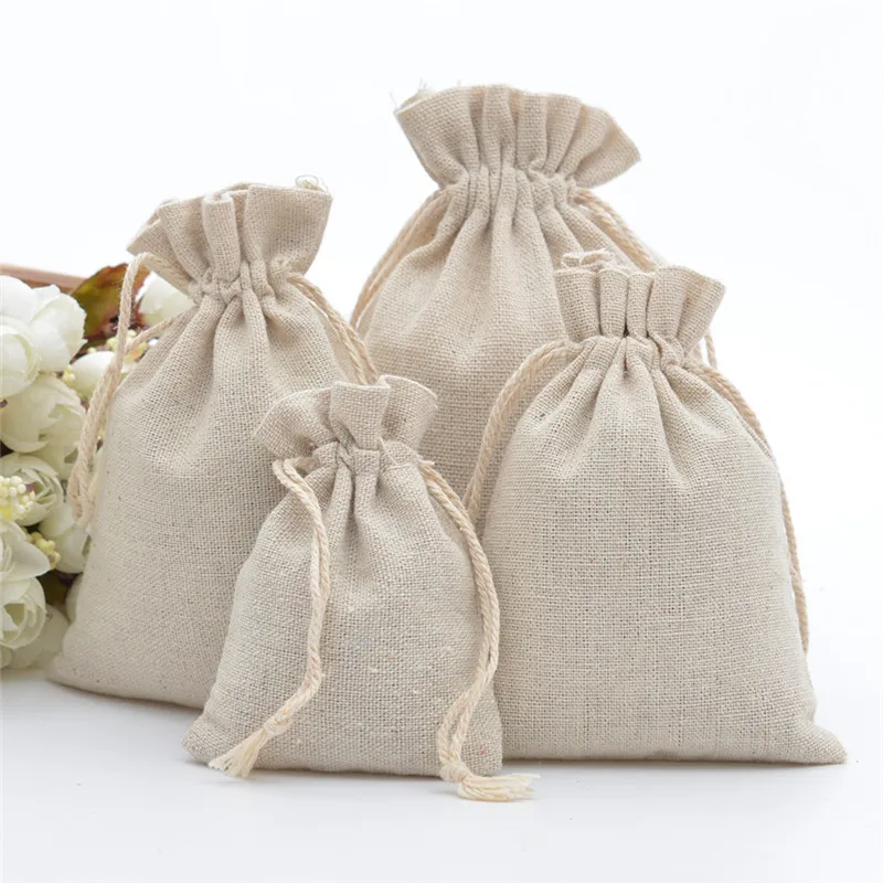 10pcs/lot Natural Cotton Gift Bags  Cotton Drawstring Pouch Packaging Jewelry cosmetic bag festival Candy Reusable Sachet Sack