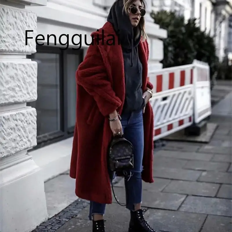 FENGGUILAI 2020 Winter Solid Color Teddy Jacket Women\'s Street Thicken Casual Lamb Fur Coat Jacket Women\'s Jacket Faux Fur Coat