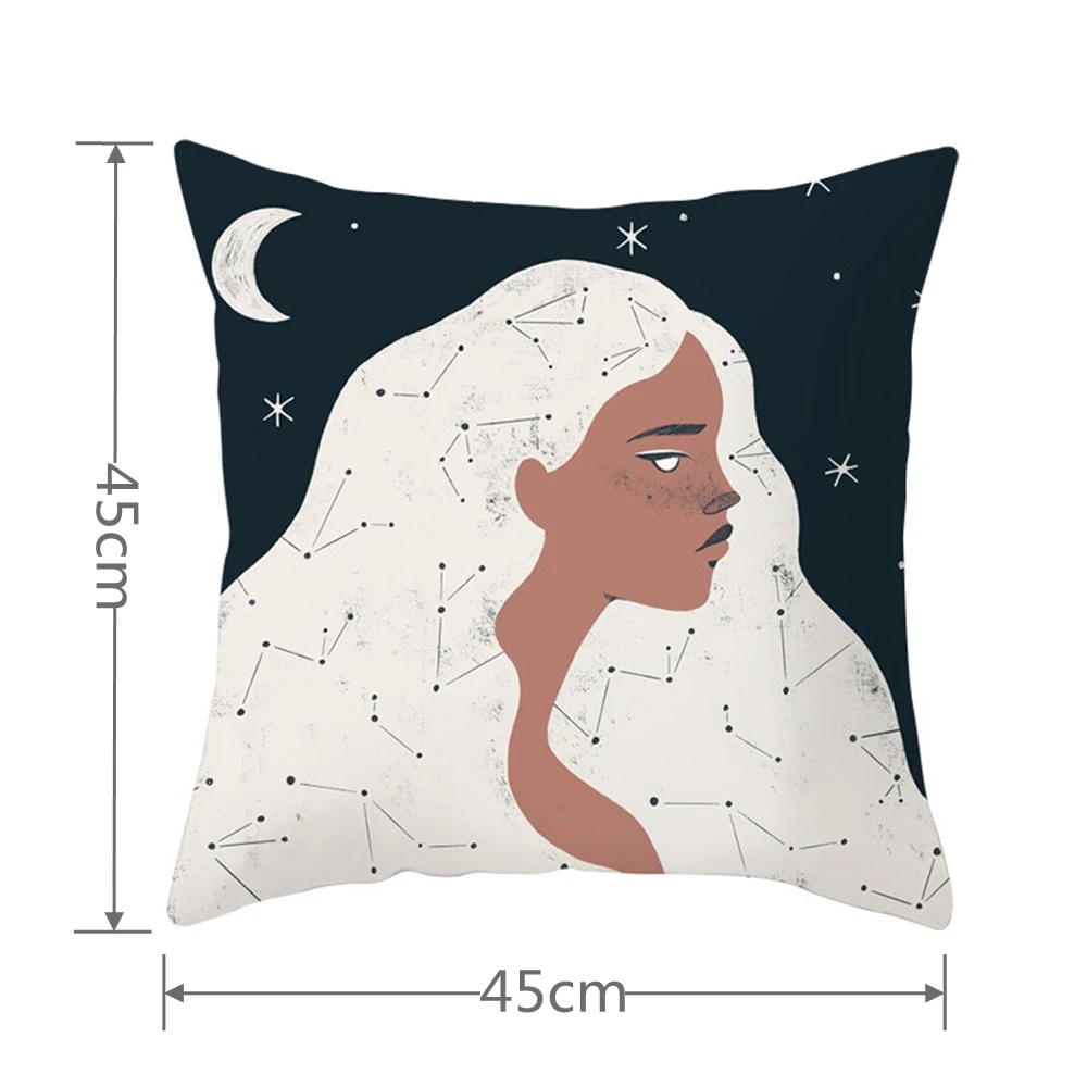 New Polyester Abstract Oil Painting Girl Mountain Peak Sun Moon Cactus Pillowcase Gometric Cushion Cover Throw Sofa Home Decor