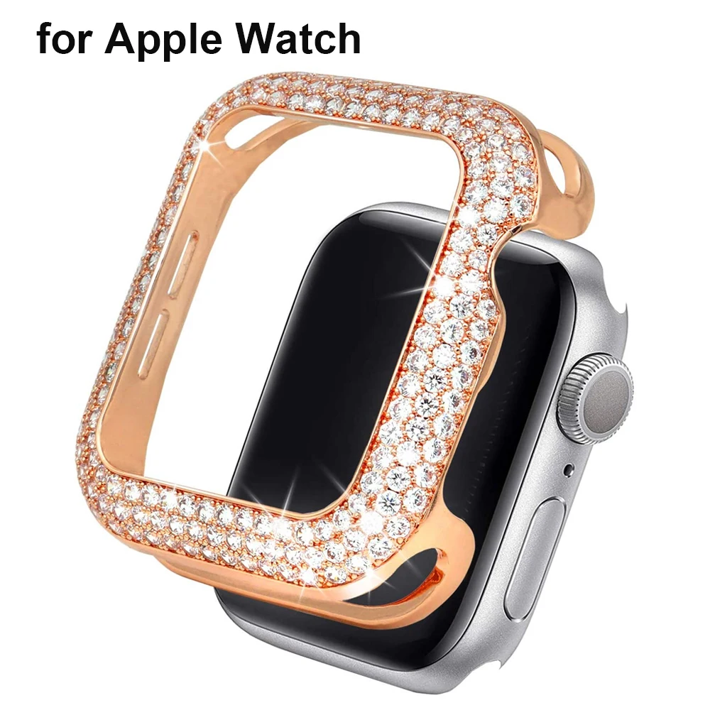 Bling Protective Cover Case for Apple Watch iWatch Series 7/SE/6 41mm 45mm 40mm 44mm for Women Material Copper Shiny Rhinestone