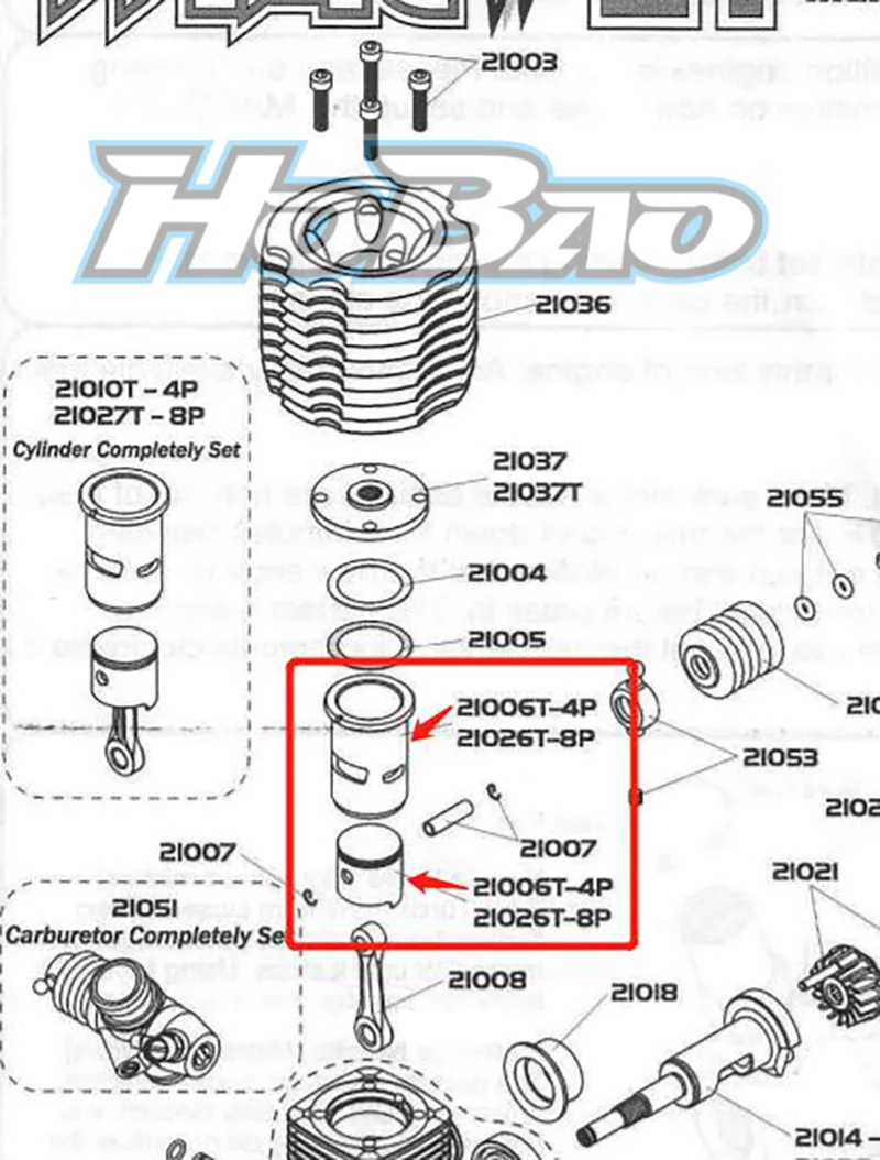 Oryginalna OFNA/HOBAO RACING 21006/21006T 4P tuleja cylindrowa + tłok do silnika HYPER MAC 21