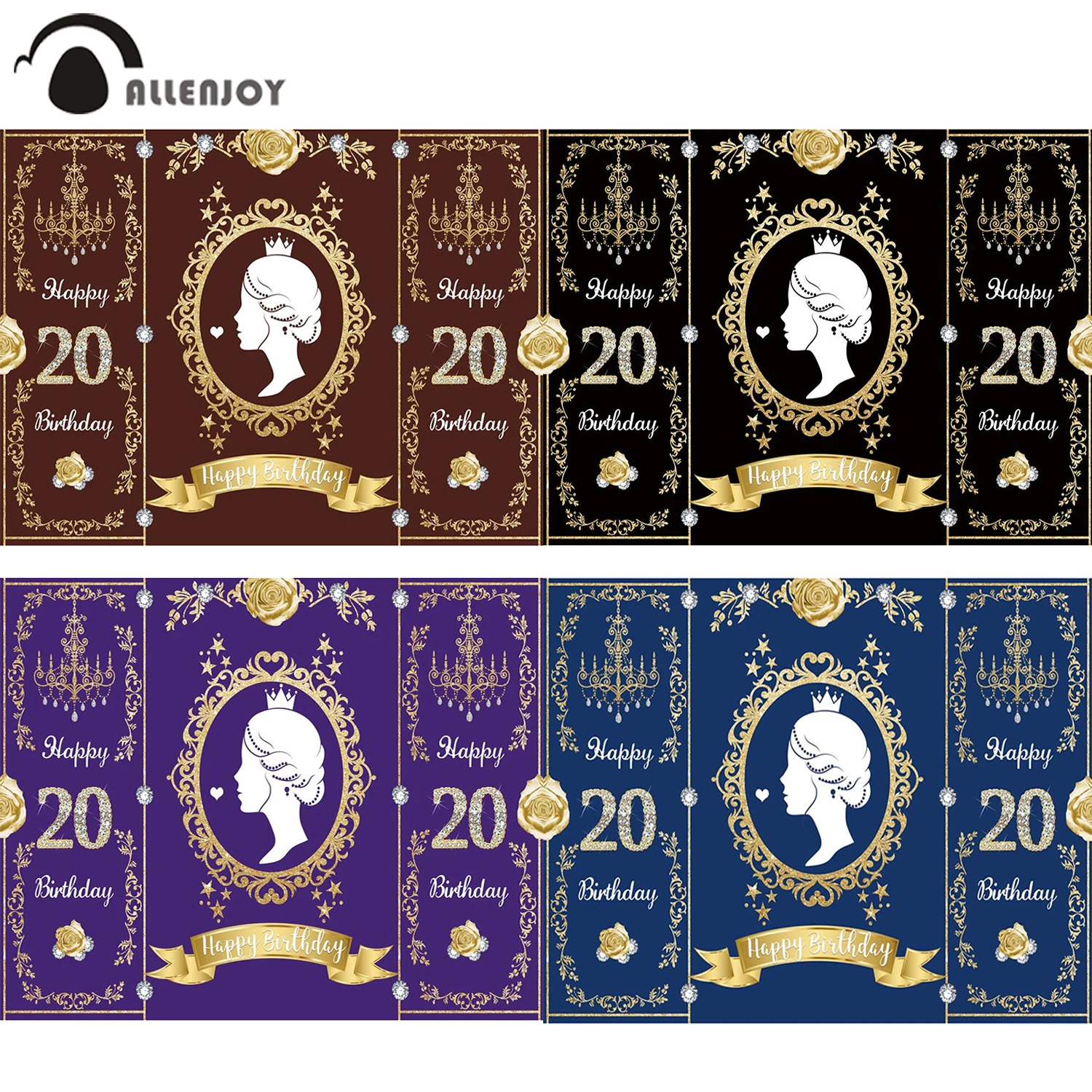 Allenjoy Princess Royal วันเกิดผู้ใหญ่ฉากหลัง Golden Rose Diamond ตกแต่ง Glitter Girl ปรับแต่งพื้นหลังวอลล์เปเปอร์