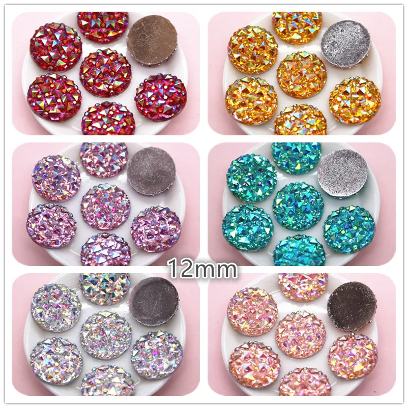 12mm/14mm/13*18mm Round/Teardrop Bling AB Colorful Resin Rhinestone Flatback Cabochon Stone DIY Wedding Decoration Crafts