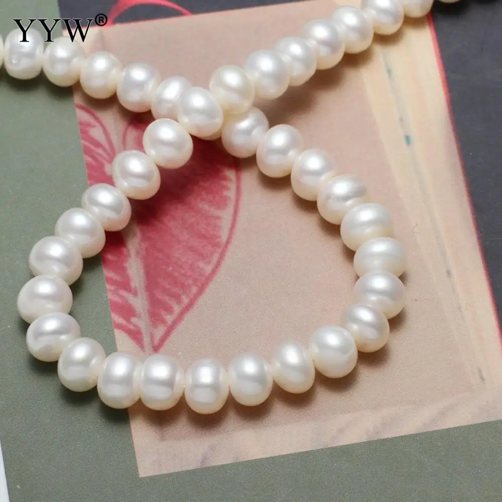 6mm Oblate Freshwater Pearl Beads Jewelry Making Beads Bulk Cultured Natural Potato Pearls White 15inch Strand 0.8mm Big Hole