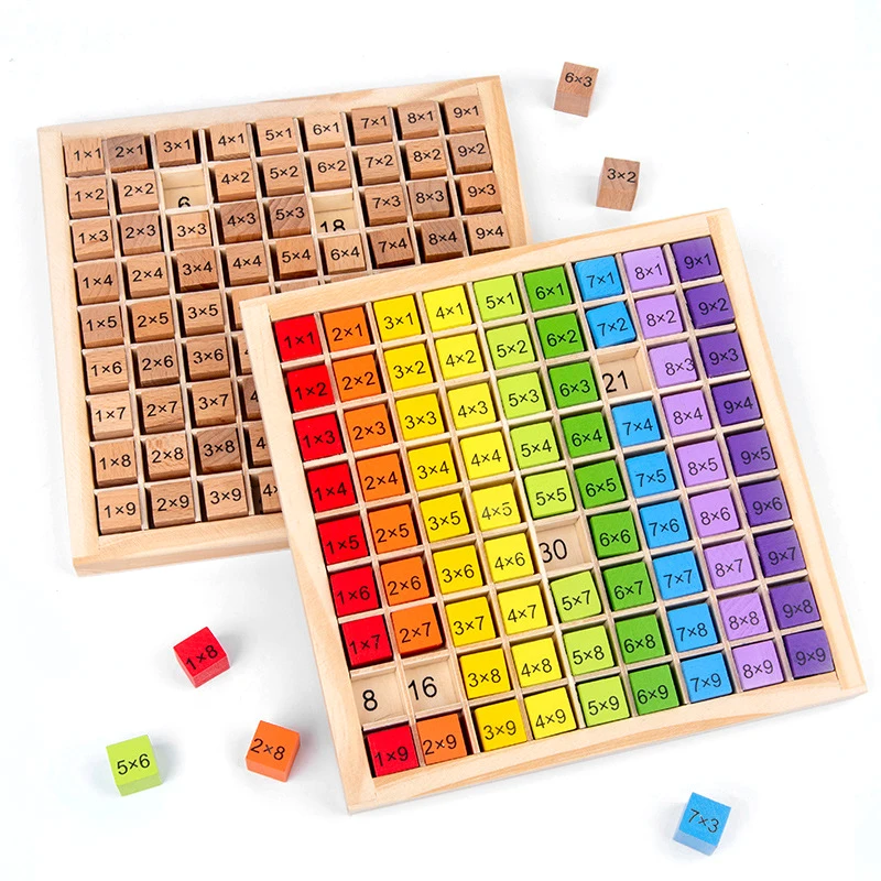 3D Montessori Wooden Toys 9*9 Multiplication Table Math Arithmetic Puzzle Early Educational Interactive Toys For Kids