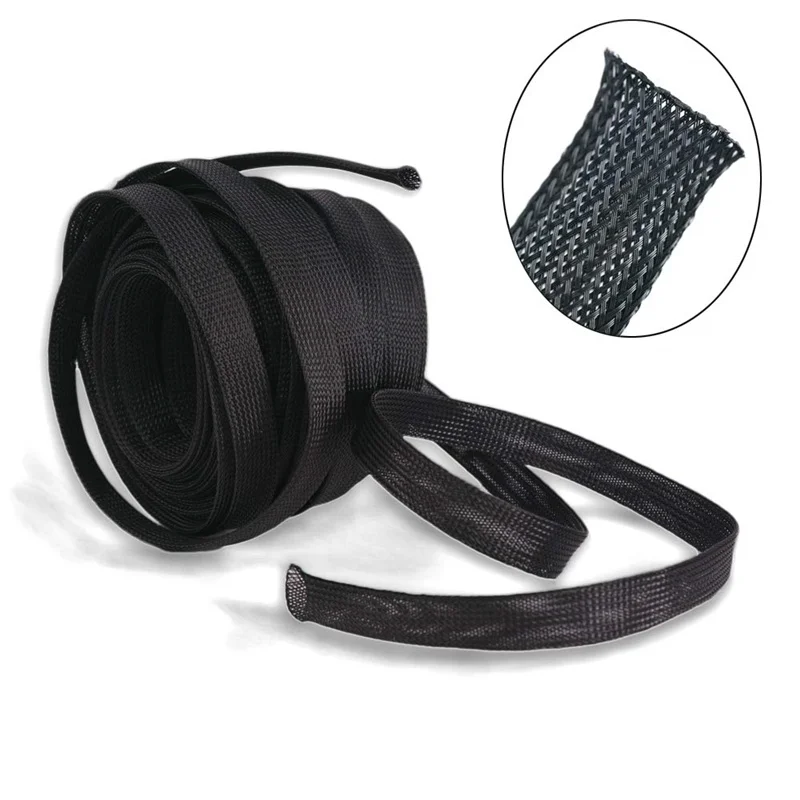 10M/Roll 12-20mm Three Wire Encryption Cable Sleeve Black Wire Protection PET Braided Tube Nylon Wire Cable Braided Cable Sleeve