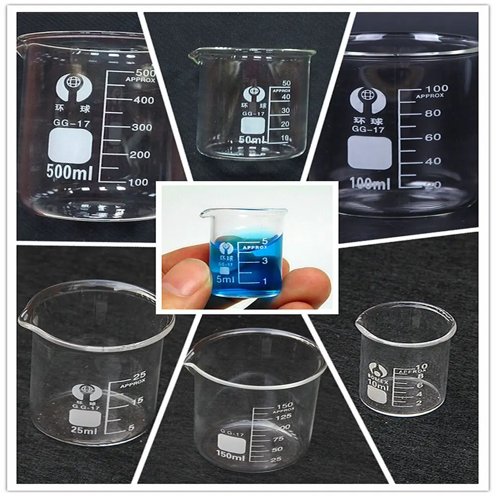 5ml 10ml 50ml 100ml GG-17 Borosilicate Glass Low Form Beaker Chemistry Lab Heavy Wall Lab Borosilicate GLass Beaker