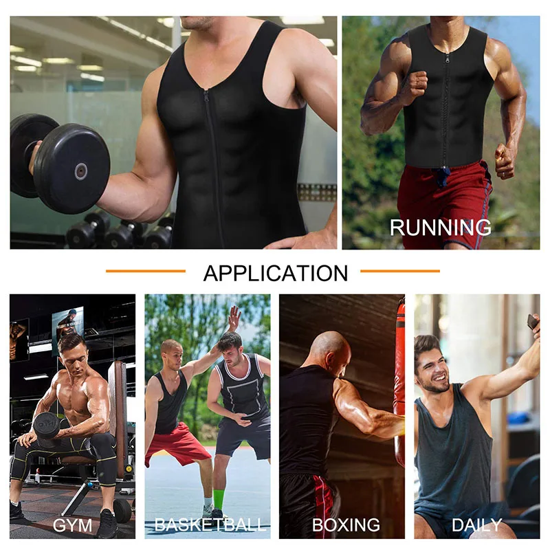 Traje de Sauna moldeador de cuerpo para hombre, chaleco para el sudor, entrenador de cintura adelgazante, camisa para perder peso, quemador de grasa, camisetas sin mangas de entrenamiento, ropa moldeadora con cremallera