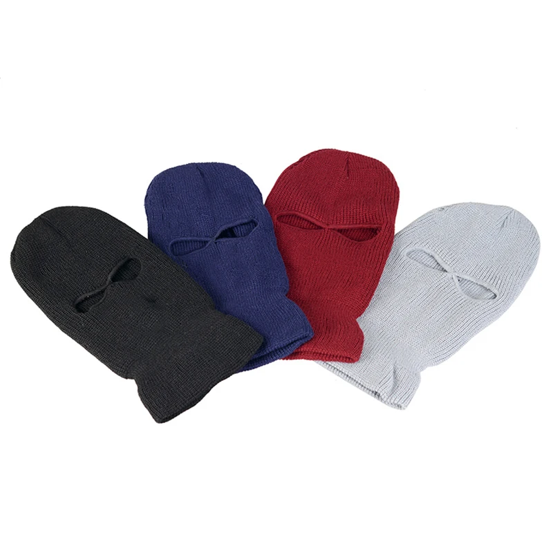 Gorro de punto con máscara facial completa, 2 agujeros, máscara de esquí, protector, sombrero de frijol, gorro cálido de invierno, Baberos de esquí