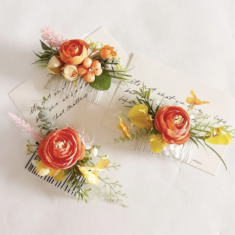 Nieuwe Oranje Kunstmatige Bloemen Met Kam Wedding Bridal Accessoires Bruiloft Hoofddeksel