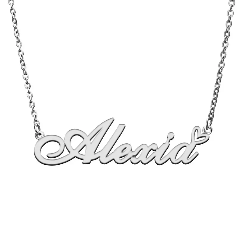 Alexia Love Heart Name Necklace for Women Stainless Steel Jewelry Personalized Nameplate Pendant Femme Mother Girls Gift