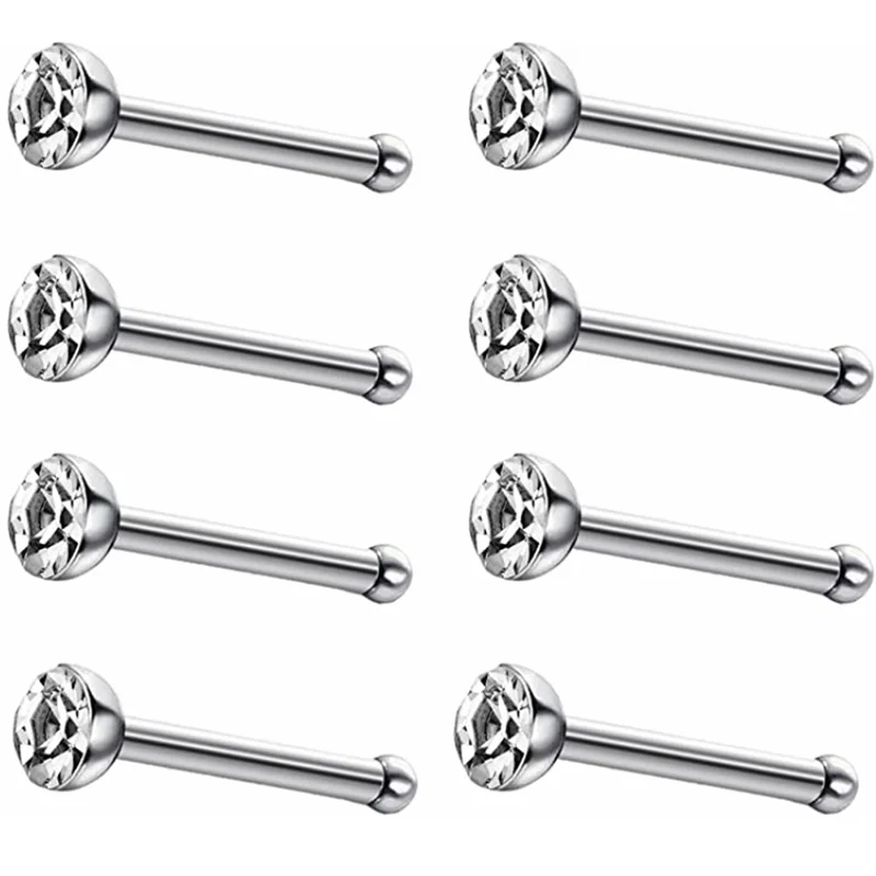 40/60 Piece/Set Stainless Steel L Shape Nose Stud Pack 20G Crystal Straight Stud Nose Ring Set Nose Stud Lot Piercing Nariz Pin