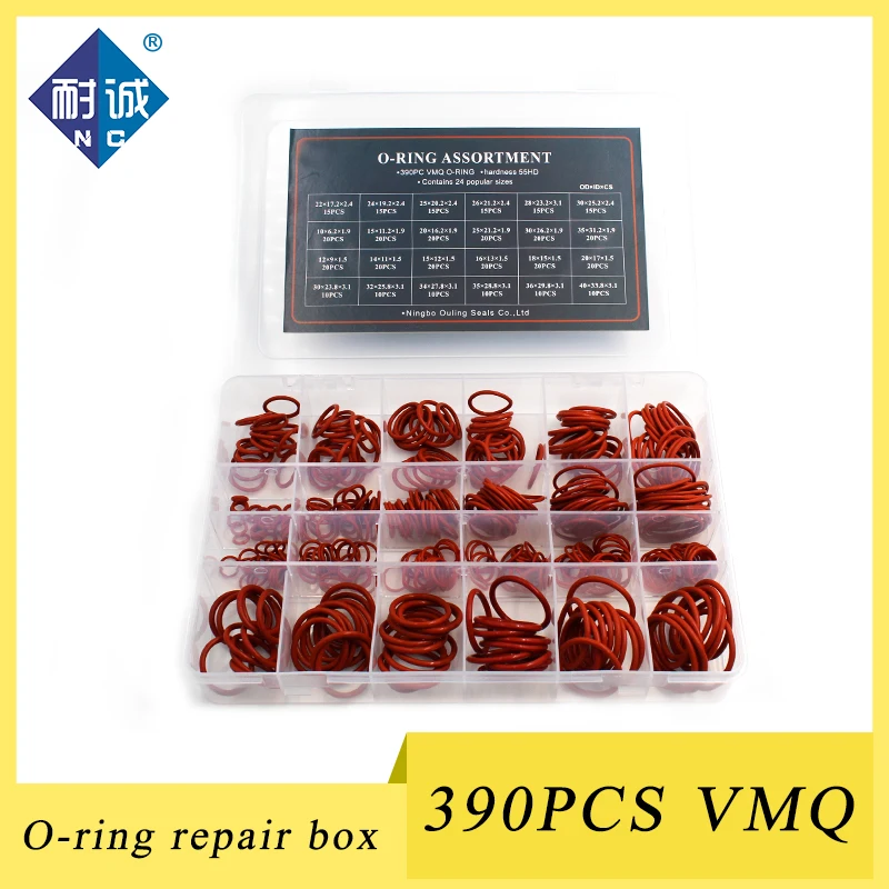 

390pcs Red Silicon O-Rings Rubber Seal 24Sizes Washer Gasket O Ring O-ring Silicone Sealing Assortment Set O-Rings Box Kit Ring